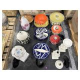 3 enamelware lidded pots, ceramic  plates, vases