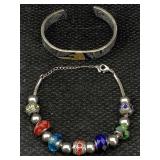 Silver Cuff Bracelet W/not-silver Charm Bracelet,