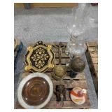 Decorative platters, wood crucifix, Metal