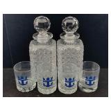 2 Cut Glass Decanters w/ 4 Royal Caribbean Rocks