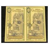 2-nevada Gold Back Notes 1/1000 24k Gold Each
