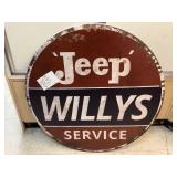 Vtg Style Jeep Willys Sevice round sign, 30in