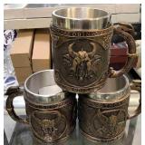 3-New Norse theme cups, 3.5x5.5x4.5in