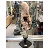 Large Pink Rose Geode on stand, 4x3x15in