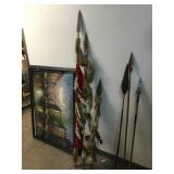 3-Native American Spears w/feathers, largest one
