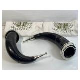 2 Drinking horns w/polished metal rims
