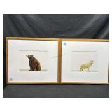Framed Brown Bear & White Wolf/Dog Photos 24x21