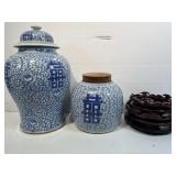 Chinese Porcelain Blue & White Jars 10 & 18in