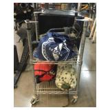Rolling rack w/vacuum, sleeping bags and more,
