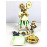 Tennis player figure 12 in tall, ashtrays, 1