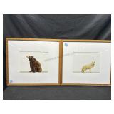 Framed Brown Bear & White Wolf/Dog Photos 24x21
