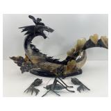 Dragon made from horn 12x24 & metal koi fish &