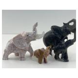 3 Elephants carved stone, mother w/baby damaged