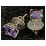 Sterling Silver Earrings W/sapphires, Screw Backs