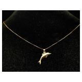 14k Gold Dolphin Necklace, Tw 2.9g, Sz 20in