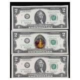 3-$2 Dollar Bills & 1946 Silver Half Dollar