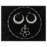 Sterling Silver Bangle, Pendant & Earrings,