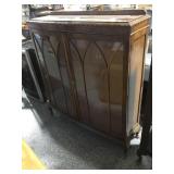 Vtg Curio cabinet w/arch wood accents, front