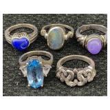 5 Sterling Silver Rings, Tw 27.5g, Sz 6, 7 & 7.5