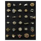 30 Fashion Jewelry Rings, Sz 5, 6, 7, Etc