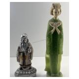 Asian man, painted ceramic w/metal trim & woman