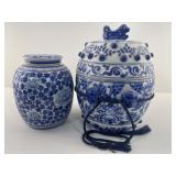 Porcelain Ginger Jar or Urn, blue/white w/teapot