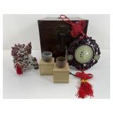 Asian Wood Box w/ Foo Dog, Hagi Ware Studio