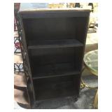 Vtg Wood bookshelf w/3 shelves, 24x11x46in