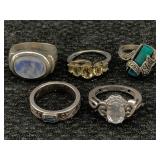 5 Sterling Silver Rings, Tw 29.3g, Sz 6 & 7
