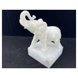 Elephant carved stone on base 9.5 in tall