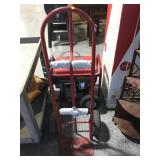 Red metal hand truck dully