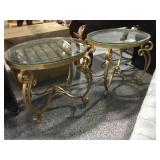 2-Metal Oval accents tables w/glass tops,