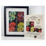 Andy Warhol Signed $Dollar Sign$ Print w/ COA.