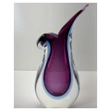 Vase Art glass, purple/clear, heavy 11 in tall