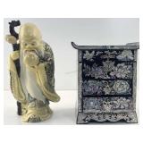 Asian man w/peach, resin & mother of pearl jewel