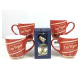 Las Vegas coffee mugs, red & miniature plate &