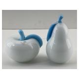 Murano White Sky  Art Glass Pear & Apple