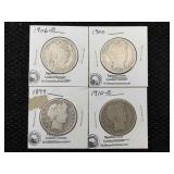 4-silver Barber Half Dollars Incl. 1899, 1900,