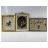 3 Framed European prints, 1 frame needs repair