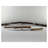 Wood sheaf sword w/rope grip & painted walking