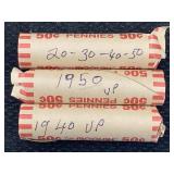 3 Roll Of Wheat Pennies From 20-30-40 & 50