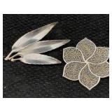 Sterling Silver Flower & Feather Brooches Tw 32.6g
