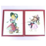 2 Signed pictures, girls w/flowers 9x11
