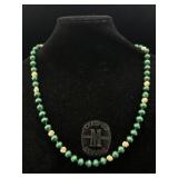 14K Gold & Malachite Bead 22in Necklace. 14k