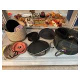 Vtg ladies hats, caps, round travel tote and more