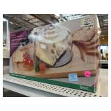 Oak & Green Marble Oblong Server with Cheese Dome