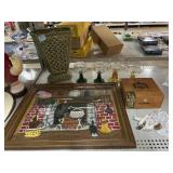 Porcelain vase and wall pocket, cigar box and