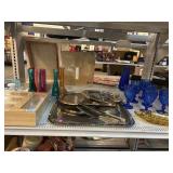 Serving Set and Utensils, Blue Glassware, Ziploc