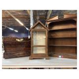 Vintage wood display shelf, jewelry cabinet and