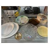 Glass and porcelain platters, dishes, pitchers